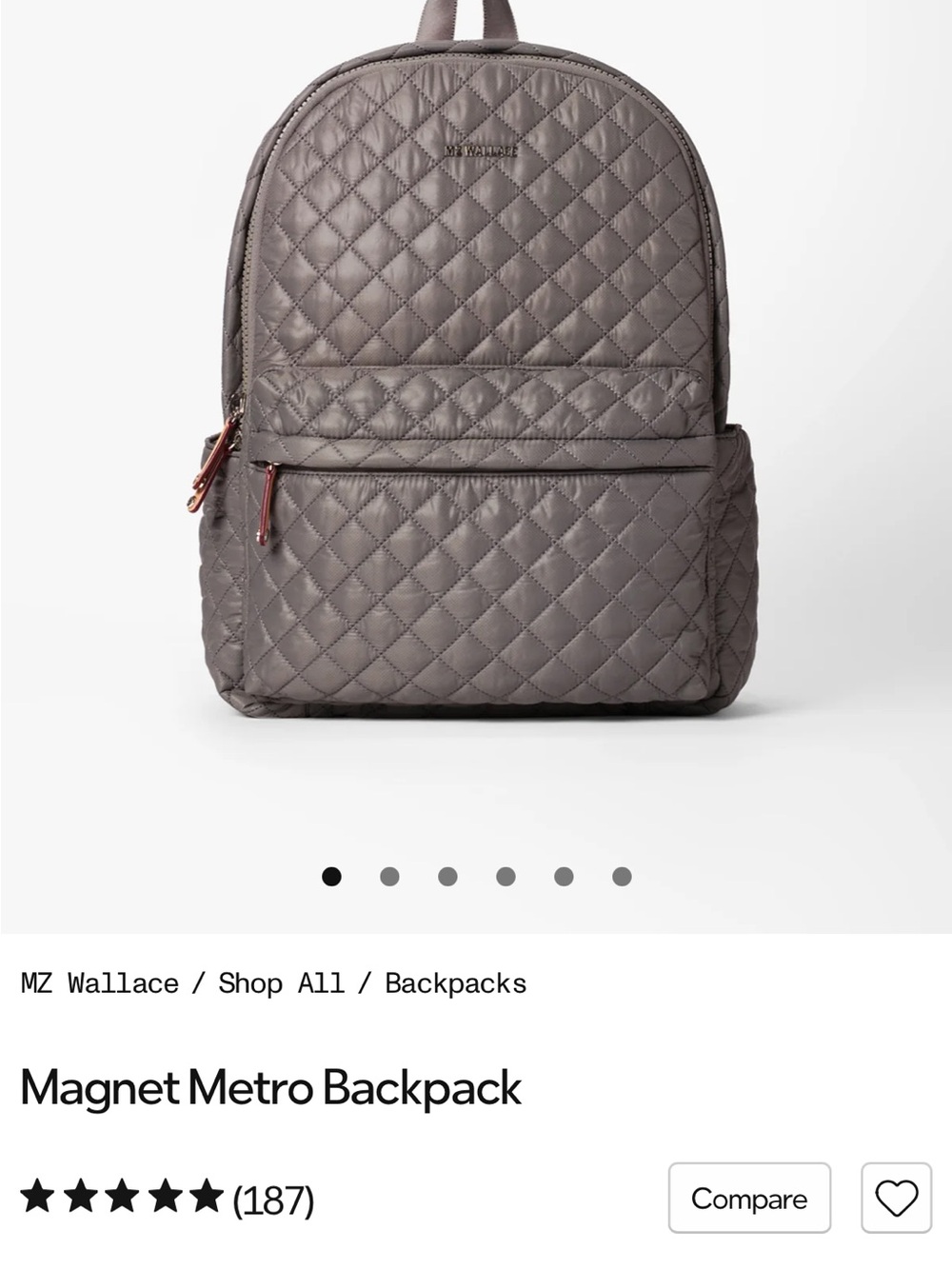 MZ Wallace Quilted Metro Backpack — Taupe Gray